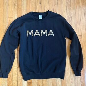 Black Sweatshirt with Leopard Print 'MAMA'